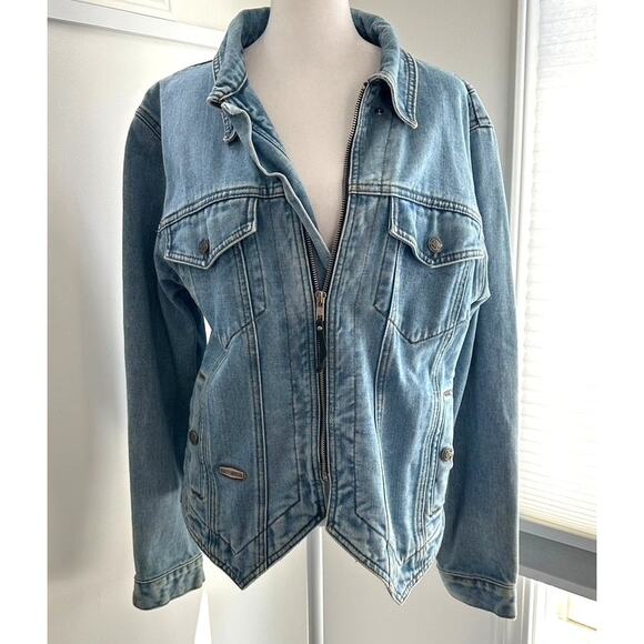 Harley Davidson Vintage 1990s Jean Jacket Women's Medium Wings Patchwork - Picture 2 of 10